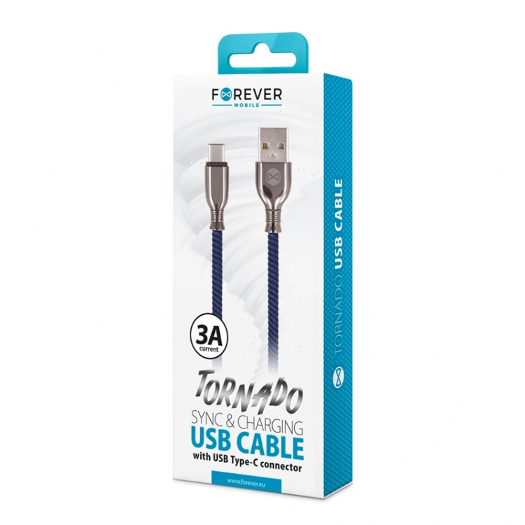 Forever Tornado - USB-C cable for Fast Charging (3A), 1m, Navy Blue