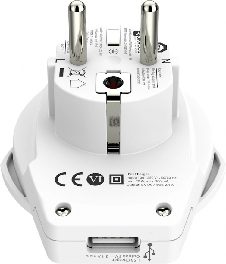 SKROSS World to Europe adapter, integrated USB port SKROSS World to Europe adapter, integrated USB port