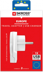 SKROSS World to Europe adapter, integrated USB port SKROSS World to Europe adapter, integrated USB port