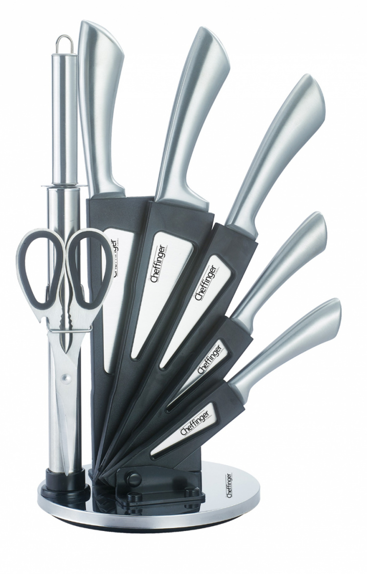 8-piece knife set, rotating knife rack, stainless steel knives
