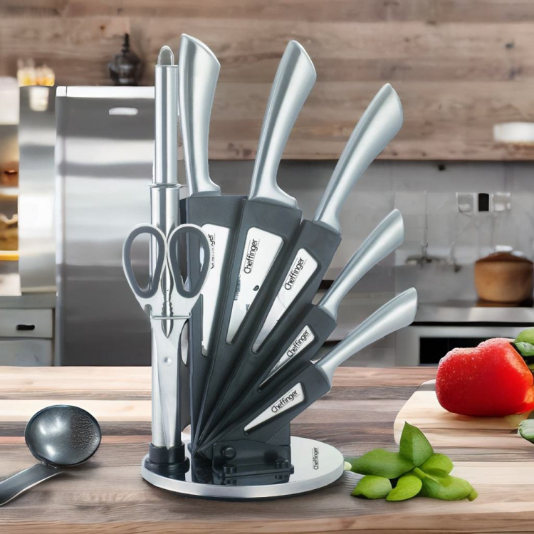 8-piece knife set, rotating knife rack, stainless steel knives 8-piece knife set, rotating knife rack, stainless steel knives