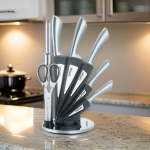 8-piece knife set, rotating knife rack, stainless steel knives