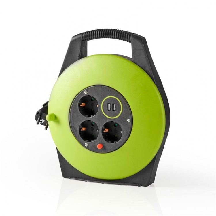 Nedis Cable Reel | Plug with earth contact | 10.0 m | 3000 W | 16 A | Kind of grounding: Side Contacts | 230 V AC 50/60 Hz | Socket angle: 90 ° | H05VV-F 3G1.5mm² | Fuse: Yes | Black / Green Nedis Cable Reel | Plug with earth contact | 10.0 m | 3000 W | 16 A | Kind of grounding: Side Contacts | 230 V AC 50/60 Hz | Socket angle: 90 ° | H05VV-F 3G1.5mm² | Fuse: Yes | Black / Green