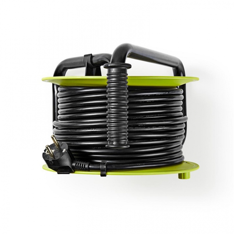 Nedis Cable Reel | Plug with earth contact | 25.0 m | 3000 W | 16 A | Kind of grounding: Side Contacts | 230 V AC 50/60 Hz | Socket angle: 90 ° | H05VV-F 3G1.5mm² | Fuse: Yes | Black / Green