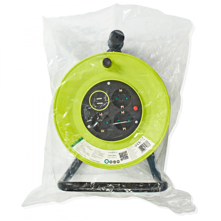Nedis Cable Reel | Plug with earth contact | 25.0 m | 3000 W | 16 A | Kind of grounding: Side Contacts | 230 V AC 50/60 Hz | Socket angle: 90 ° | H05VV-F 3G1.5mm² | Fuse: Yes | Black / Green