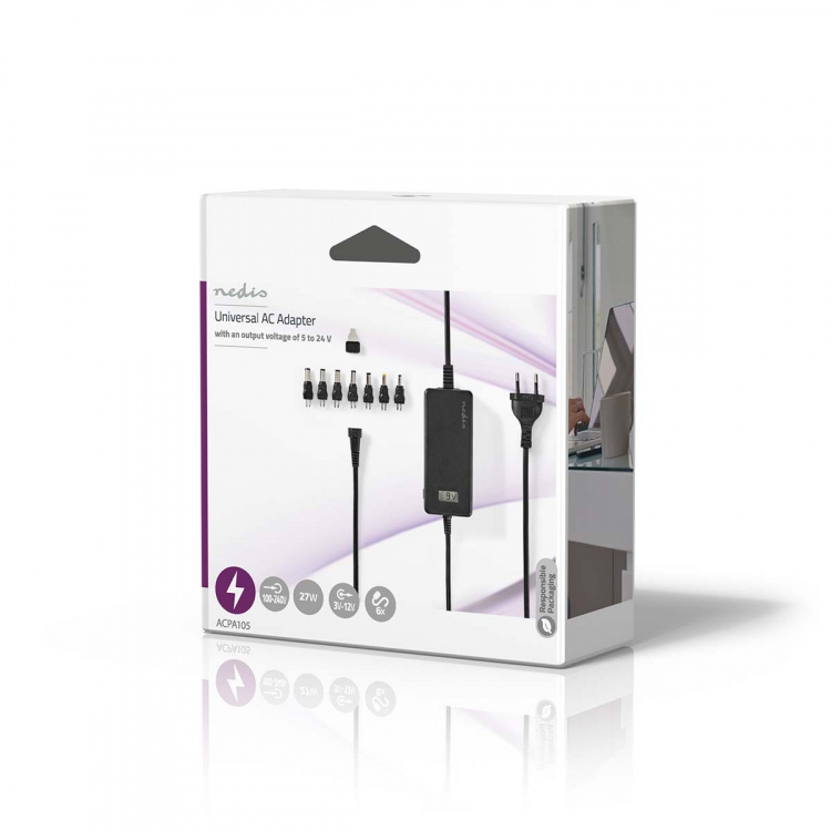 Nedis Universal AC Power Adapter | 36 W | 5 - 24 V DC | 1.80 m | 2.4 - 3.0 A | 7 plug(s) | Black Nedis Universal AC Power Adapter | 36 W | 5 - 24 V DC | 1.80 m | 2.4 - 3.0 A | 7 plug(s) | Black