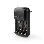 Nedis NiMH Battery Charger AA / AAA | 1.2 / 9 V DC | 0.5 A | Trickle charging | Type C (CEE 7/16) | Battery type: AA / AAA / E-Block | Black Nedis NiMH Battery Charger AA / AAA | 1.2 / 9 V DC | 0.5 A | Trickle charging | Type C (CEE 7/16) | Battery type: AA / AAA / E-Block | Black