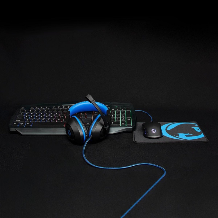 Nedis Gaming Combo Kit | 4-in-1 | Keyboard, Headset, Mouse and Mouse Pad | Black / Blue | QWERTZ | DE Layout