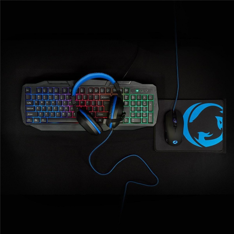 Nedis Gaming Combo Kit | 4-in-1 | Keyboard, Headset, Mouse and Mouse Pad | Black / Blue | QWERTZ | DE Layout