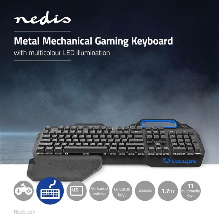 Nedis Wired Gaming Keyboard | USB | Mechanical Keys | RGB | US International | US Layout | USB Powered | Power cable length: 1.70 m | Gaming