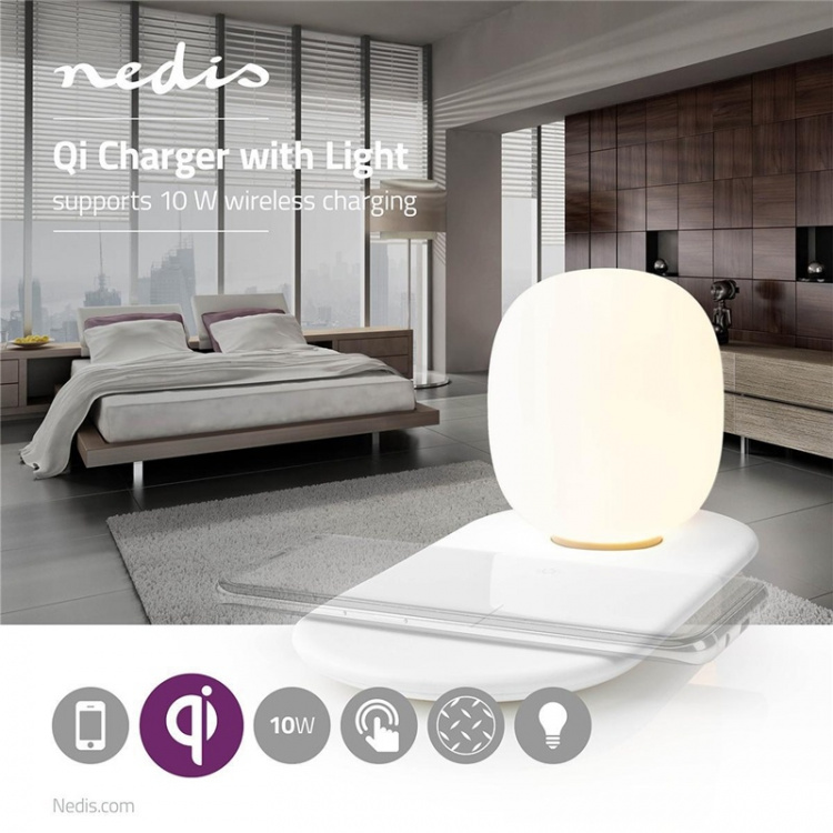 Nedis LED Lamp with Wireless Charger | Dimmer - On Product | Qi | 10 W | With dimming | Warm White | 3000 K