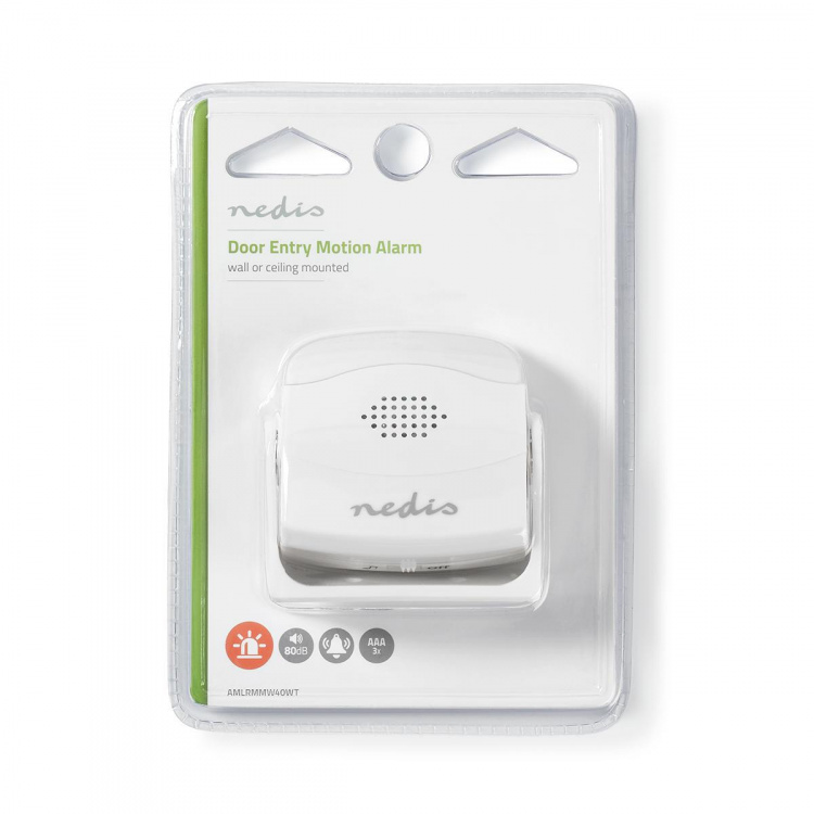 Nedis Motion Detection Alarm | Battery Powered | 3x AAA/LR03 | 80 dB | Detector range: 1.10 m | Detector angle: 10 ° | Ceiling / Wall | White Nedis Motion Detection Alarm | Battery Powered | 3x AAA/LR03 | 80 dB | Detector range: 1.10 m | Detector angle: 10 ° | Ceiling / Wall | White