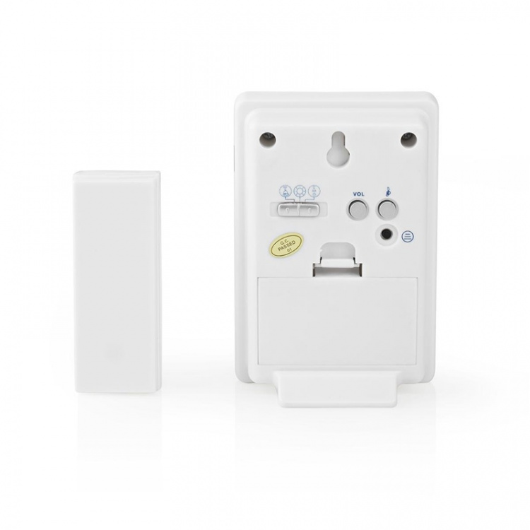 Nedis Wireless Doorbell Set | Battery Powered | 3 V DC | 1x CR2032 | Volume: 80 dB | Signal range: 300 m | IP44 | 36 Melodies | 1 Receiver | White Nedis Wireless Doorbell Set | Battery Powered | 3 V DC | 1x CR2032 | Volume: 80 dB | Signal range: 300 m | IP44 | 36 Melodies | 1 Receiver | White