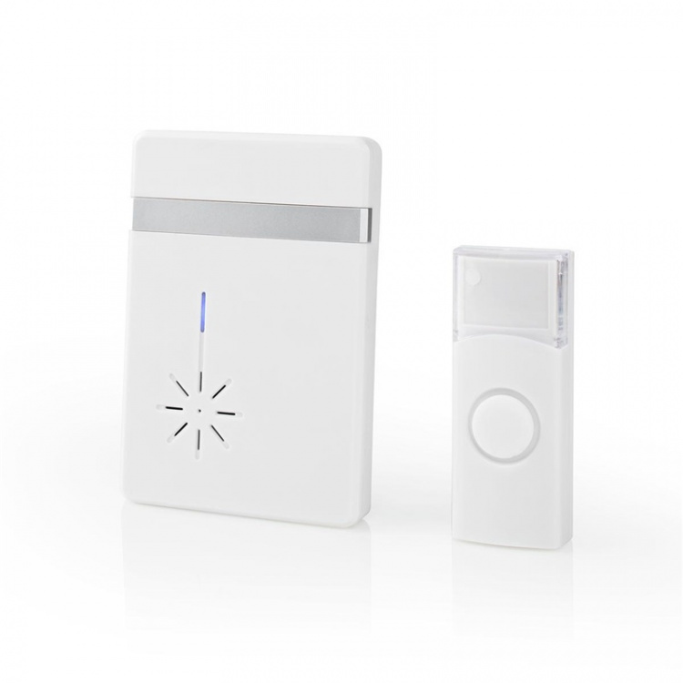 Nedis Wireless Doorbell Set | Battery Powered | 3 V DC | 1x CR2032 | Volume: 80 dB | Signal range: 300 m | IP44 | 36 Melodies | 1 Receiver | White Nedis Wireless Doorbell Set | Battery Powered | 3 V DC | 1x CR2032 | Volume: 80 dB | Signal range: 300 m | IP44 | 36 Melodies | 1 Receiver | White