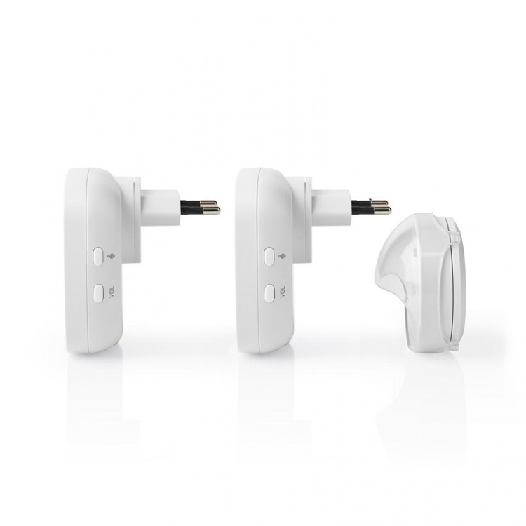 Nedis Wireless Doorbell Set | Mains Powered | 220 - 240 V AC 50 Hz | 1x CR2032 | Volume: 80 dB | Signal range: 300 m | IP44 | Adjustable volume | 36 Melodies | 2 Receivers | White