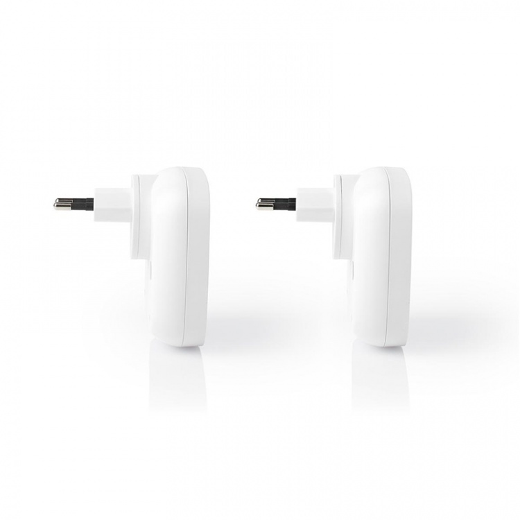 Nedis Wireless Doorbell Set | Mains Powered | 220 - 240 V AC 50 Hz | 1x CR2032 | Volume: 80 dB | Signal range: 300 m | IP44 | Adjustable volume | 36 Melodies | 2 Receivers | White