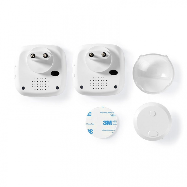 Nedis Wireless Doorbell Set | Mains Powered | 220 - 240 V AC 50 Hz | 1x CR2032 | Volume: 80 dB | Signal range: 300 m | IP44 | Adjustable volume | 36 Melodies | 2 Receivers | White