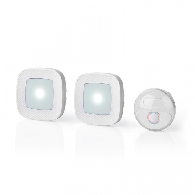 Nedis Wireless Doorbell Set | Mains Powered | 220 - 240 V AC 50 Hz | 1x CR2032 | Volume: 80 dB | Signal range: 300 m | IP44 | Adjustable volume | 36 Melodies | 2 Receivers | White