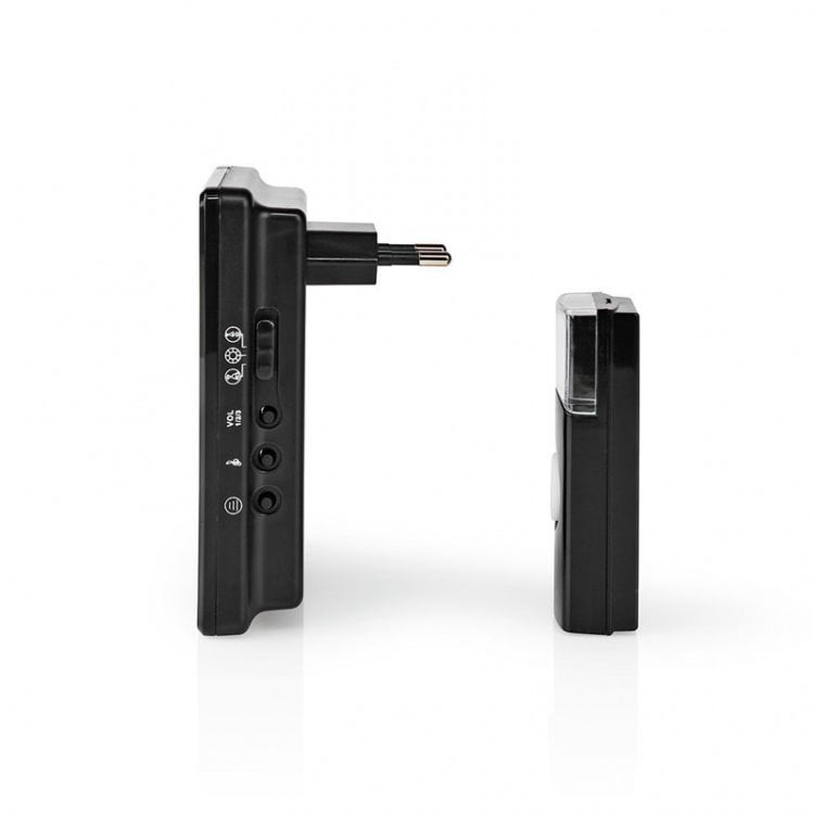Nedis Wireless Doorbell Set | Mains Powered | 220 - 240 V AC 50 Hz | 1x CR2032 | Volume: 80 dB | Signal range: 300 m | IP44 | Adjustable volume | 36 Melodies | 1 Receiver | Black Nedis Wireless Doorbell Set | Mains Powered | 220 - 240 V AC 50 Hz | 1x CR2032 | Volume: 80 dB | Signal range: 300 m | IP44 | Adjustable volume | 36 Melodies | 1 Receiver | Black