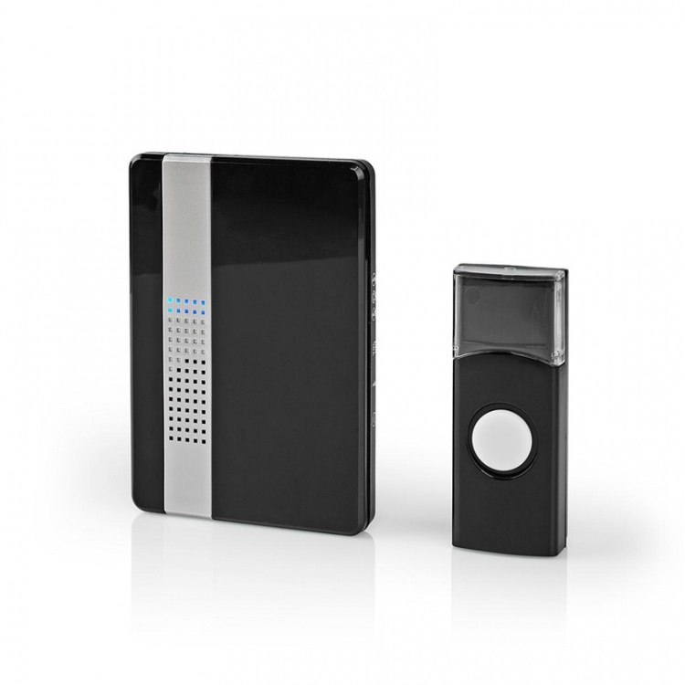 Nedis Wireless Doorbell Set | Mains Powered | 220 - 240 V AC 50 Hz | 1x CR2032 | Volume: 80 dB | Signal range: 300 m | IP44 | Adjustable volume | 36 Melodies | 1 Receiver | Black Nedis Wireless Doorbell Set | Mains Powered | 220 - 240 V AC 50 Hz | 1x CR2032 | Volume: 80 dB | Signal range: 300 m | IP44 | Adjustable volume | 36 Melodies | 1 Receiver | Black