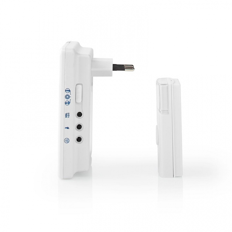 Nedis Wireless Doorbell Set | Mains Powered | 220 - 240 V AC 50 Hz | 1x CR2032 | Volume: 80 dB | Signal range: 300 m | IP44 | Adjustable volume | 36 Melodies | 1 Receiver | White Nedis Wireless Doorbell Set | Mains Powered | 220 - 240 V AC 50 Hz | 1x CR2032 | Volume: 80 dB | Signal range: 300 m | IP44 | Adjustable volume | 36 Melodies | 1 Receiver | White