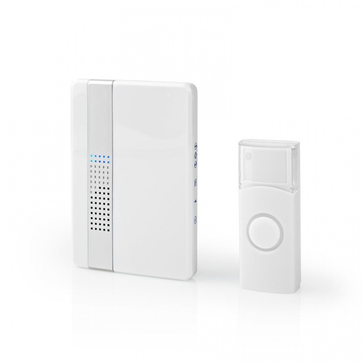 Nedis Wireless Doorbell Set | Mains Powered | 220 - 240 V AC 50 Hz | 1x CR2032 | Volume: 80 dB | Signal range: 300 m | IP44 | Adjustable volume | 36 Melodies | 1 Receiver | White Nedis Wireless Doorbell Set | Mains Powered | 220 - 240 V AC 50 Hz | 1x CR2032 | Volume: 80 dB | Signal range: 300 m | IP44 | Adjustable volume | 36 Melodies | 1 Receiver | White