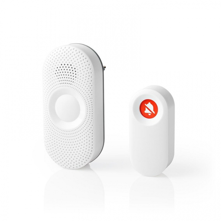 Nedis Wireless Doorbell Set | Mains Powered | 220 - 240 V AC 50 Hz | 1x CR2032 | Volume: 80 dB | Signal range: 300 m | IP44 | Adjustable volume | 36 Melodies | 1 Receiver | Grey / White