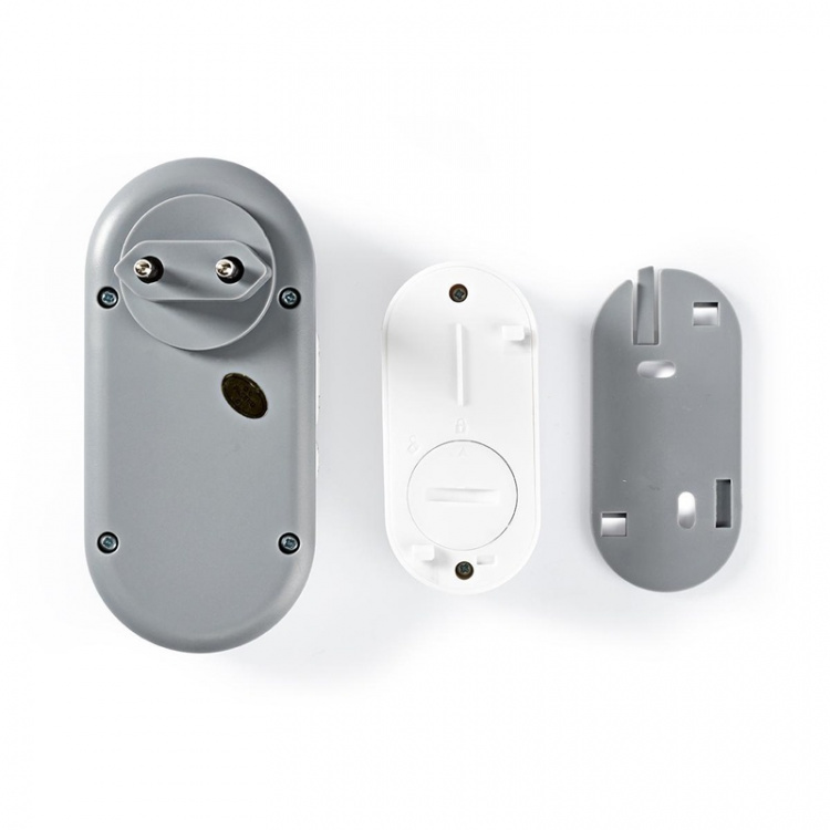 Nedis Wireless Doorbell Set | Mains Powered | 220 - 240 V AC 50 Hz | 1x CR2032 | Volume: 80 dB | Signal range: 300 m | IP44 | Adjustable volume | 36 Melodies | 1 Receiver | Grey / White