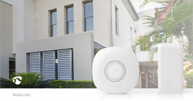 Nedis Wireless Doorbell Set | Mains Powered | 220 - 240 V AC 50 Hz | 1x CR2032 | Volume: 80 dB | Signal range: 100 m | Adjustable volume | 36 Melodies | 1 Receiver | White