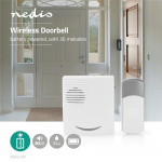 Nedis Wireless Doorbell Set | Battery Powered | 3 V DC | 1x CR2032 | Volume: 80 dB | Signal range: 300 m | IP44 | 36 Melodies | 1 Receiver | Grey / White