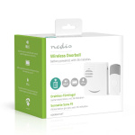 Nedis Wireless Doorbell Set | Battery Powered | 3 V DC | 1x CR2032 | Volume: 80 dB | Signal range: 300 m | IP44 | 36 Melodies | 1 Receiver | Grey / White