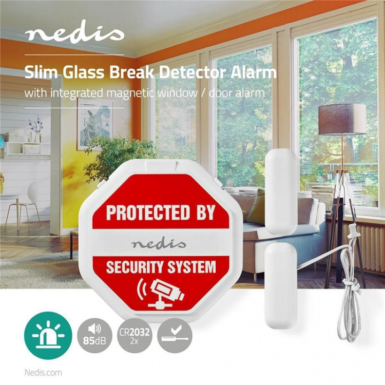 Nedis Doorstep Window Alarm | Battery Powered | 2x CR2032 | 85 dB | White Nedis Doorstep Window Alarm | Battery Powered | 2x CR2032 | 85 dB | White
