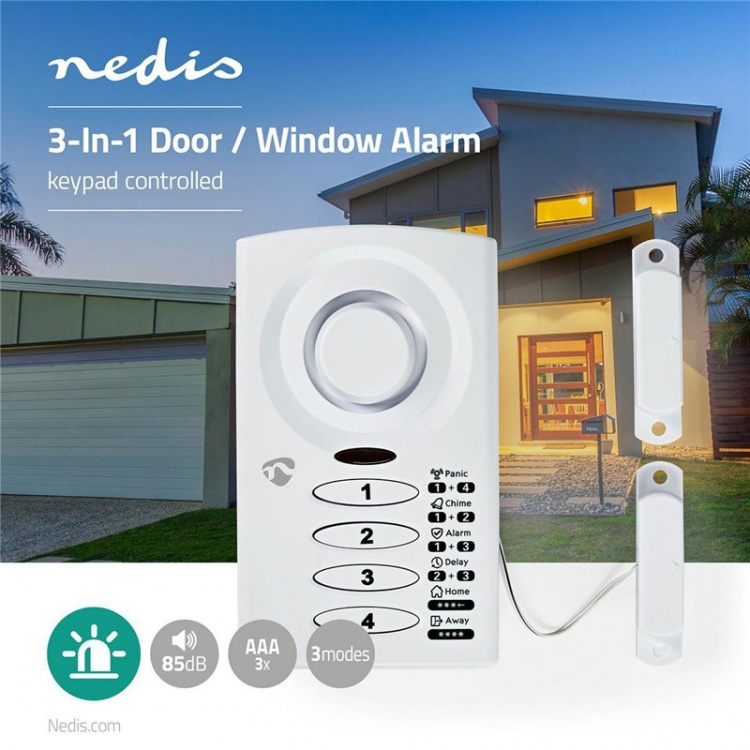 Nedis Doorstep Window Alarm | Battery Powered | 3x AAA/LR03 | 85 dB | White