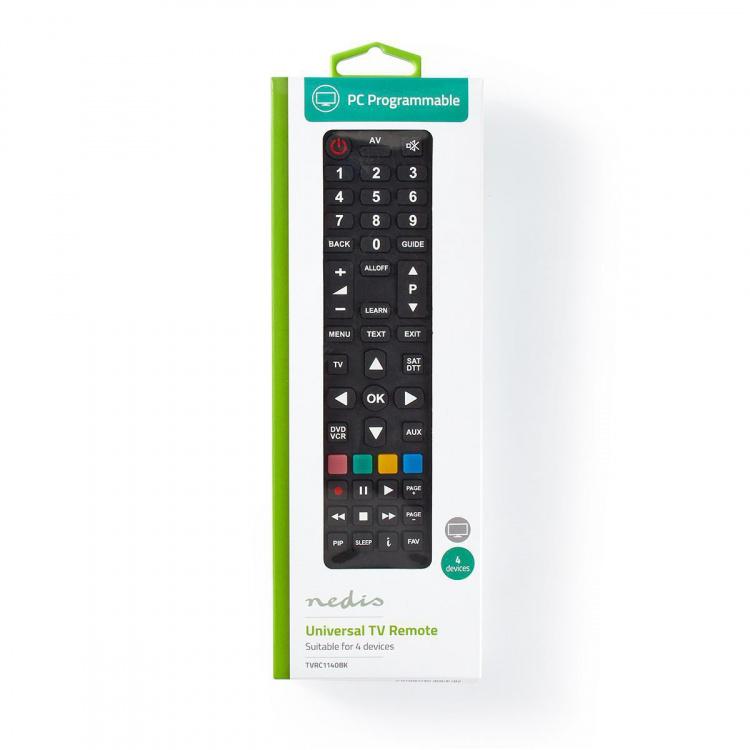 Nedis Universal Remote Control | Programmable | 4 Devices | Clear Lay-out | Infrared | Black Nedis Universal Remote Control | Programmable | 4 Devices | Clear Lay-out | Infrared | Black