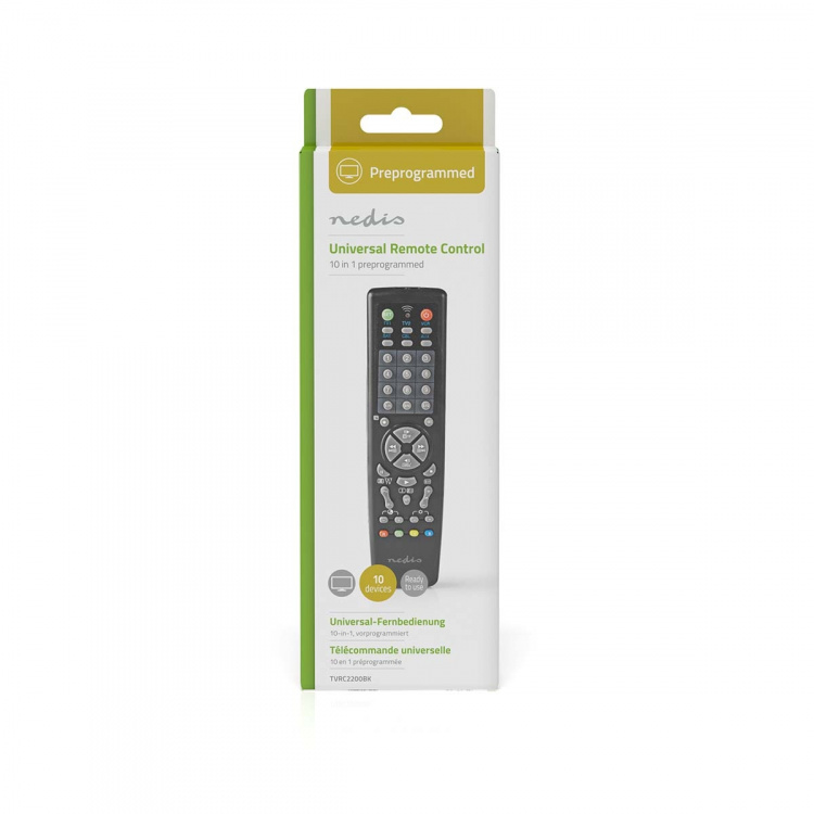 Nedis Universal Remote Control | Preprogrammed | 10 Devices | Memory Buttons / TV Guide Button | Infrared | Black