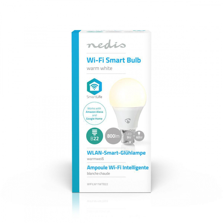 Nedis SmartLife LED Bulb | Wi-Fi | B22 | 800 lm | 9 W | Warm White | 2700 K | Android™ / IOS | A60 | 1 pcs