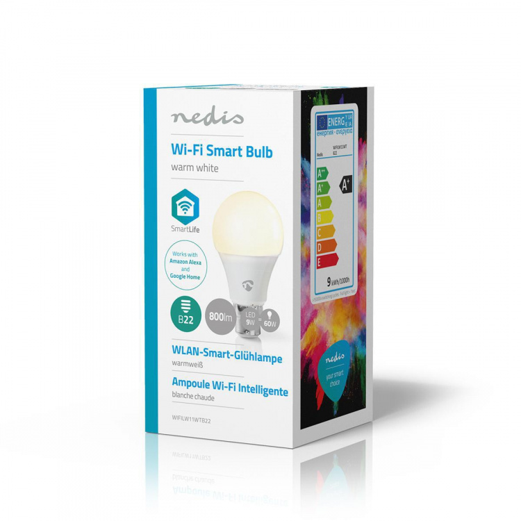 Nedis SmartLife LED Bulb | Wi-Fi | B22 | 800 lm | 9 W | Warm White | 2700 K | Android™ / IOS | A60 | 1 pcs