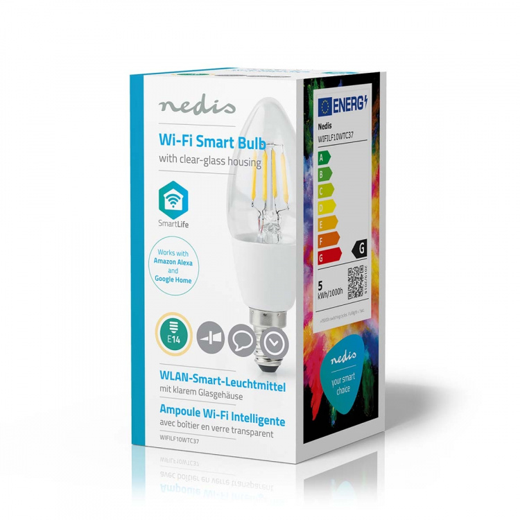 Nedis SmartLife LED Filament Bulb | E14 | 400 lm | 5 W | Warm White | 2700 K | Glass | Android™ / IOS | Candle | 1 pcs Nedis SmartLife LED Filament Bulb | E14 | 400 lm | 5 W | Warm White | 2700 K | Glass | Android™ / IOS | Candle | 1 pcs
