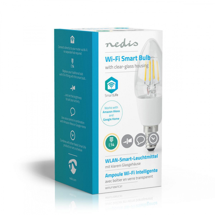 Nedis SmartLife LED Filament Bulb | E14 | 400 lm | 5 W | Warm White | 2700 K | Glass | Android™ / IOS | Candle | 1 pcs Nedis SmartLife LED Filament Bulb | E14 | 400 lm | 5 W | Warm White | 2700 K | Glass | Android™ / IOS | Candle | 1 pcs