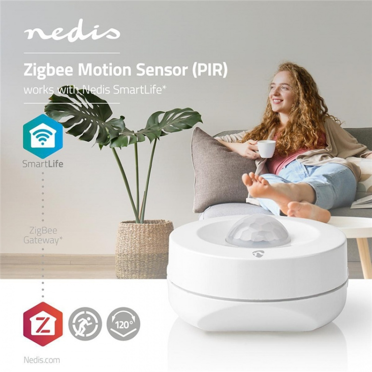 Nedis SmartLife Motion Sensor | Zigbee 3.0 | Battery Powered | IP20 | Detector angle: 120 ° | Detector range: 5 m | Max. battery life: 12 months | White