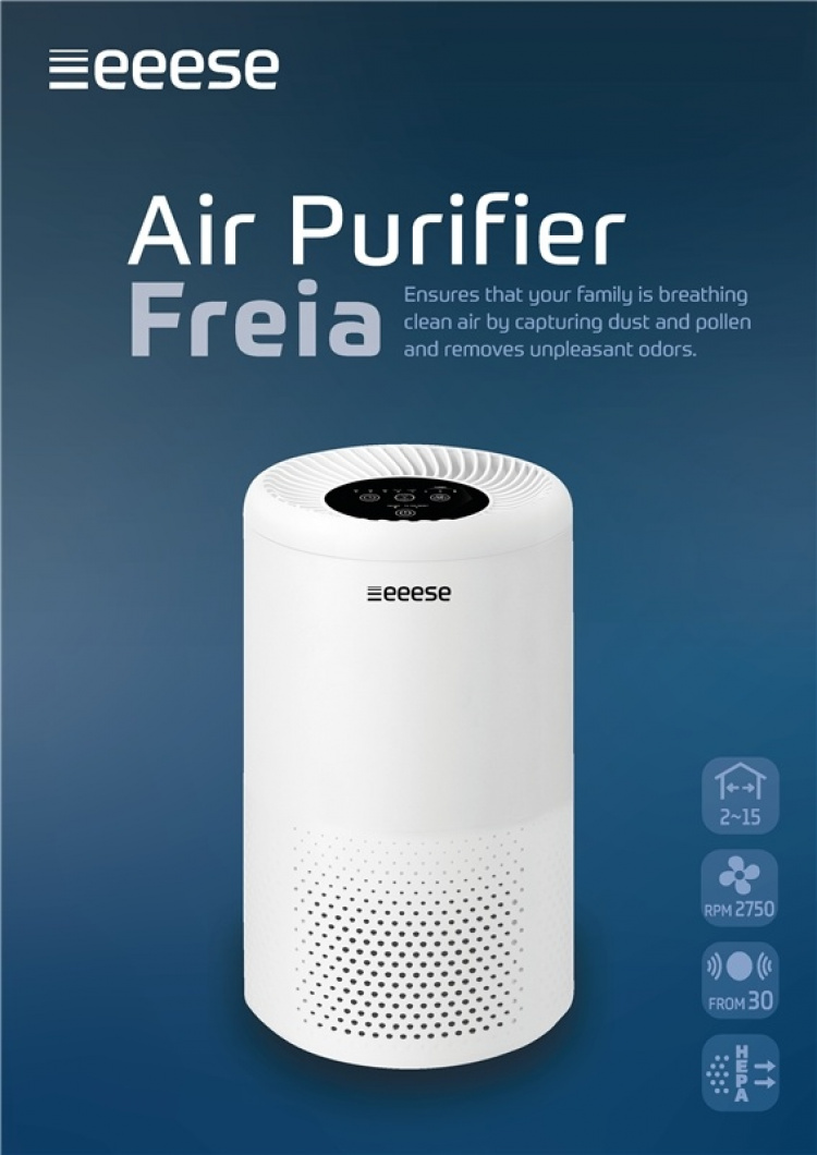 Freia - luftrenare, HEPA-filter, UV-C-ljus, 15m2, 4 hastigheter, timer