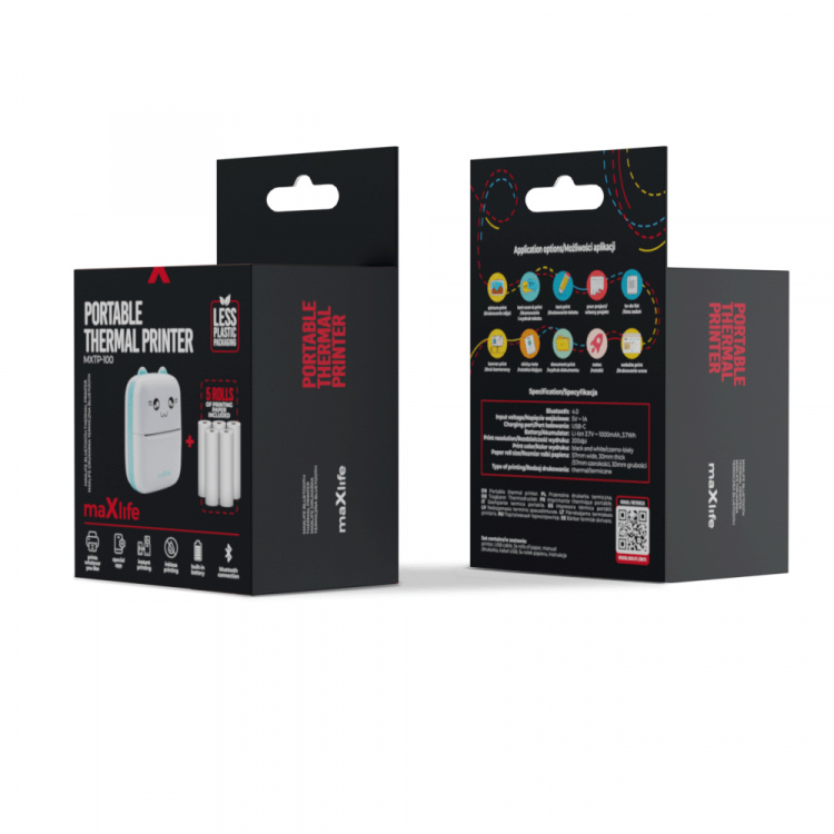 Maxlife MXTP-100 Thermal Printer - Portable Mini Printer with Bluetooth, Blue
