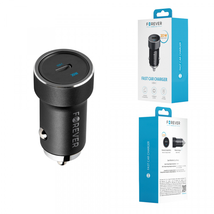 Forever CC-06 PD QC Car charger 1x USB-C 20W black Forever CC-06 PD QC Car charger 1x USB-C 20W black