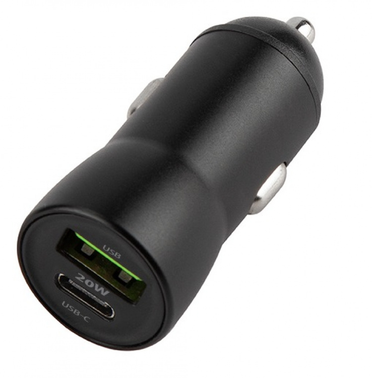 Maxlife MXCC-04 PD QC car charger 1x USB-C 1x USB 20W black Maxlife MXCC-04 PD QC car charger 1x USB-C 1x USB 20W black