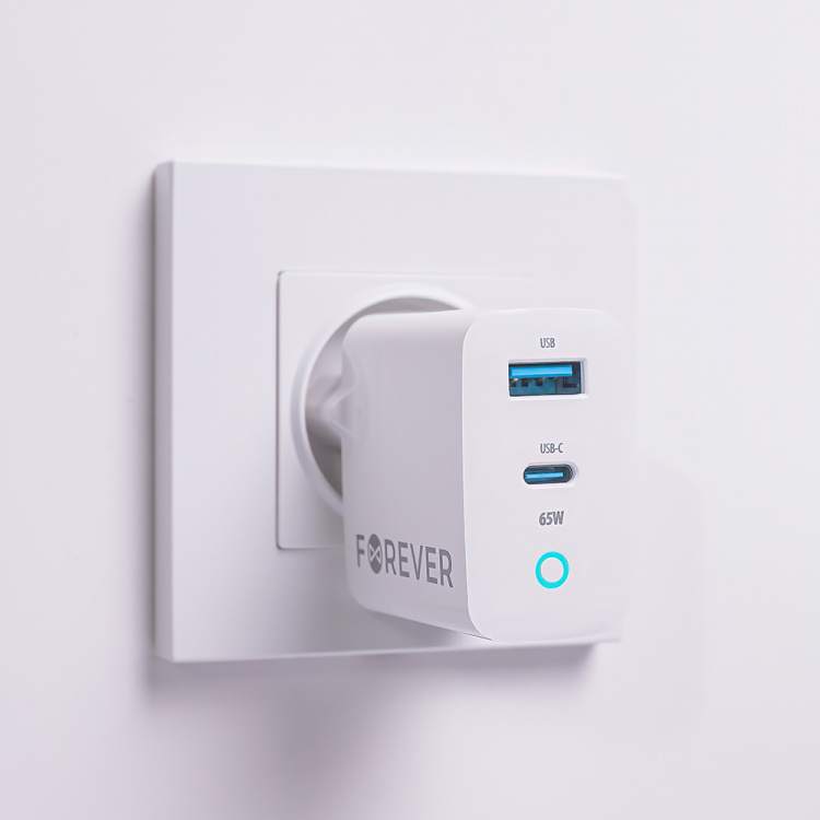 Forever GaN TC-06-65AC PD QC charger 1x USB-C 1x USB 65W white