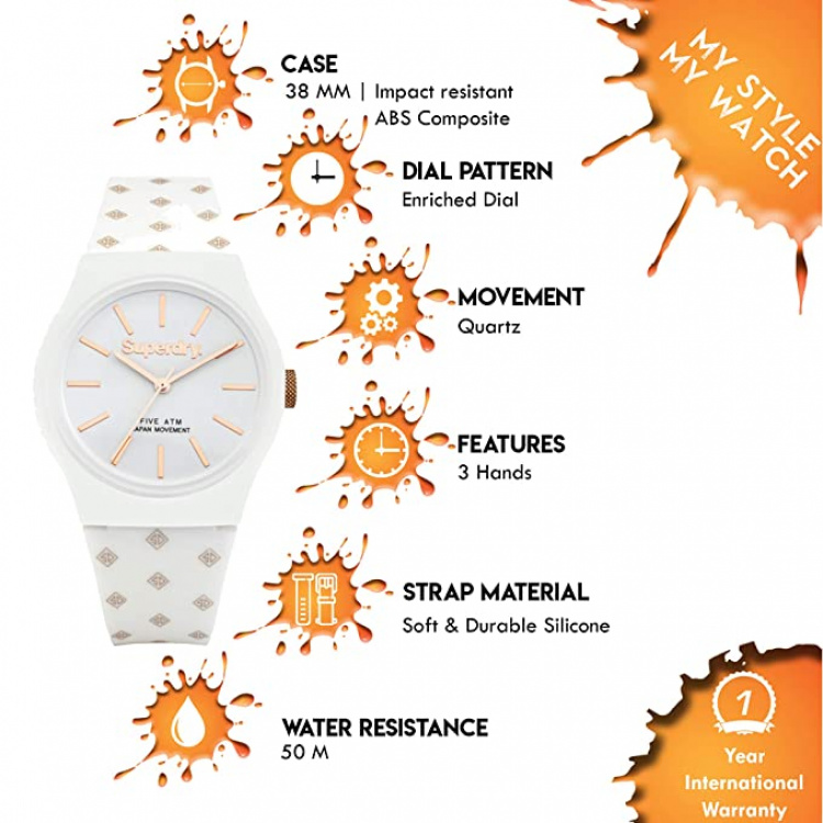 Superdry SDSYG166WRG - Watch 38 mm with 5 bar water resistance, White/Gold