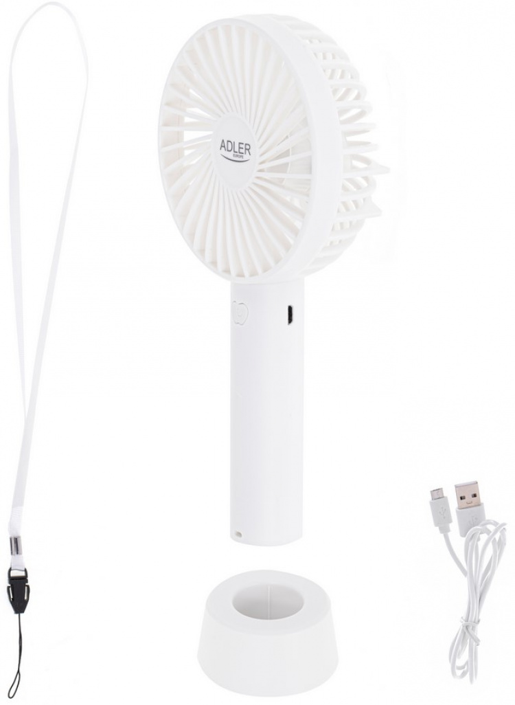 Adler AD 7331 Fläkt Uppladdningsbar 9cm, 3 hastigheter, Vit