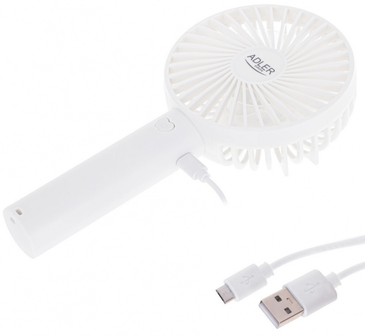 Adler AD 7331 Fläkt Uppladdningsbar 9cm, 3 hastigheter, Vit