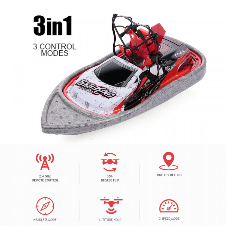 3-in-1 Drone, Boat, Car 2.4 G 4-axis, Red/Gray