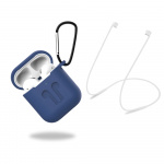 Silicone protective case with headphone strap and pendant for Apple Airpods, Dark Blue